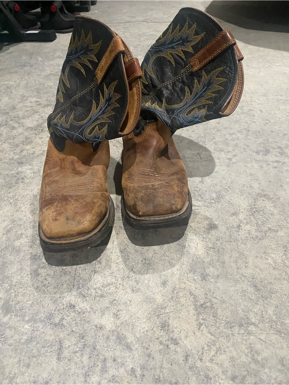 Ariat Brown Leather Work Cowboy Boots with Black Embroidered Shaft